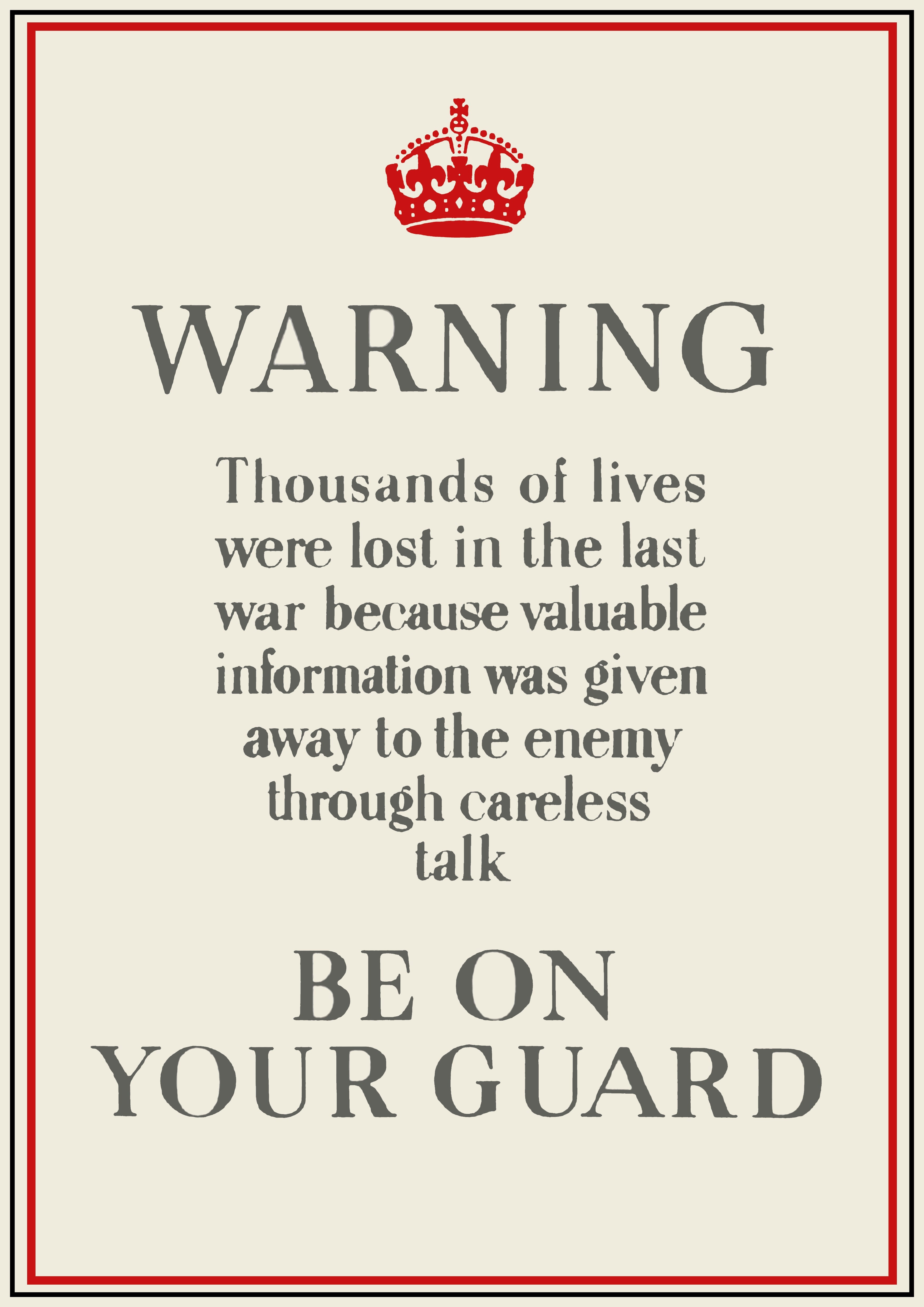 "Be on your Guard" - British WW2 Propaganda Poster TheHistoryPrint