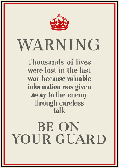 "Be on your Guard" - British WW2 Propaganda Poster TheHistoryPrint
