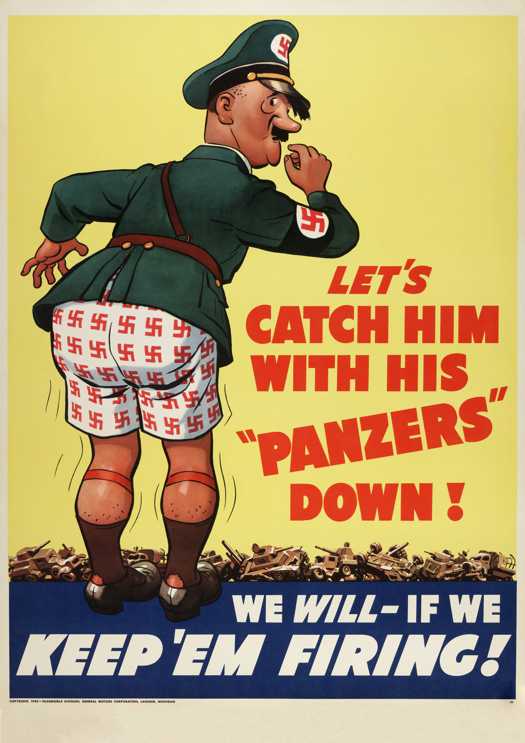 "Panzers Down" - Allied WW2 Propaganda Poster TheHistoryPrint