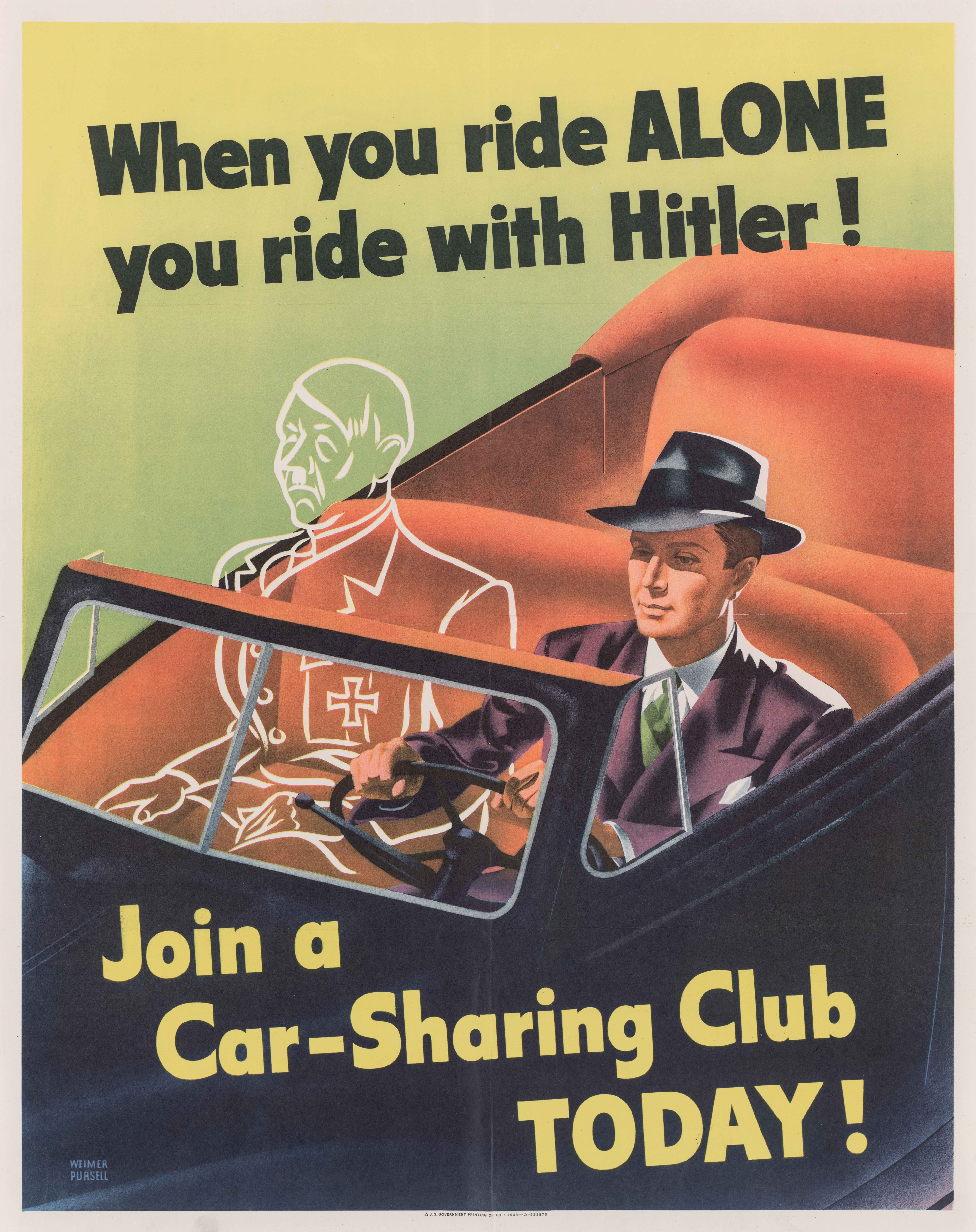 "When You Ride Alone You Ride with Hitler" (1943) - Classic WWII Poster TheHistoryPrint