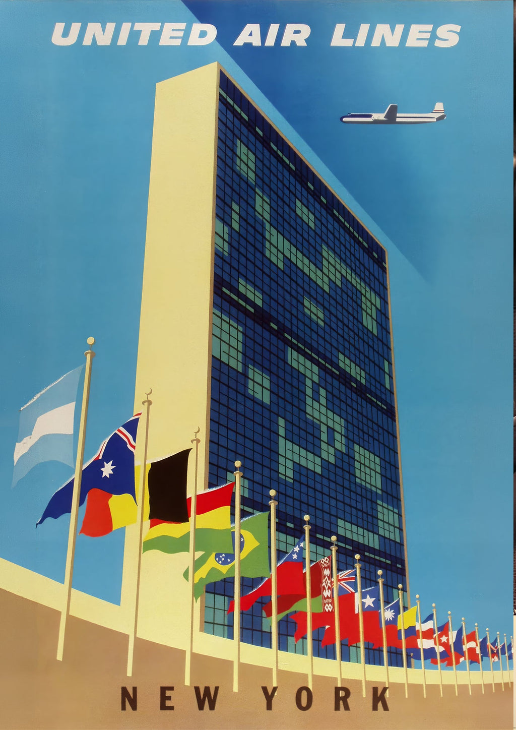 "United Airlines - New York 1950" - Classic Airline Posters TheHistoryPrint