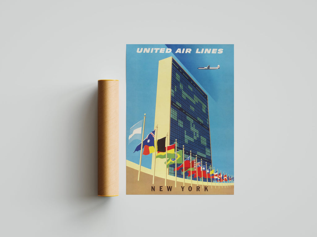 "United Airlines - New York 1950" - Classic Airline Posters TheHistoryPrint