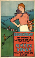 "Brighton Railway – Sussex Downs" Victoria & London Bridge Stations - Classic Vintage Railway Poster TheHistoryPrint