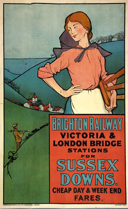 "Brighton Railway – Sussex Downs" Victoria & London Bridge Stations - Classic Vintage Railway Poster TheHistoryPrint