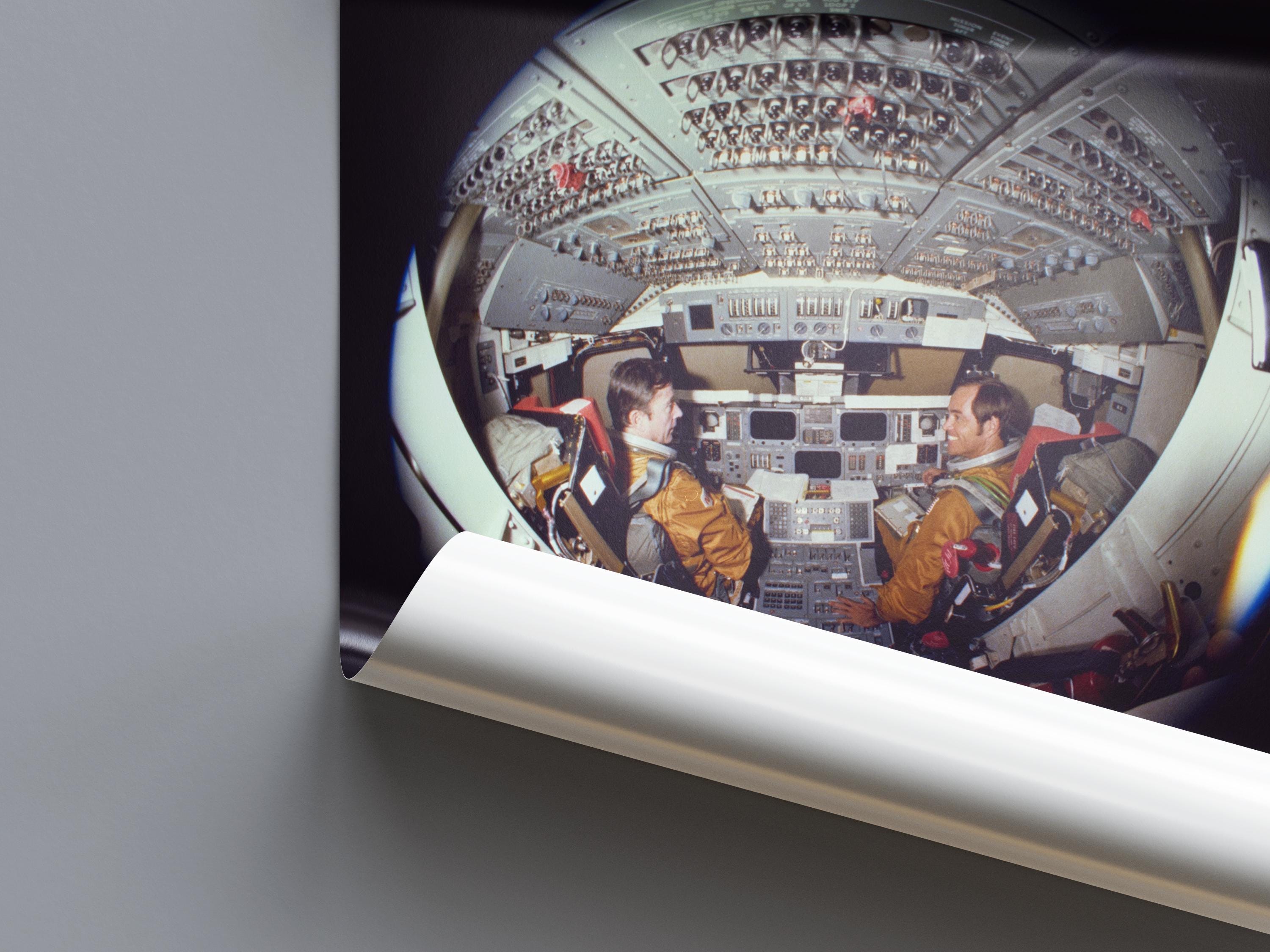 NASA Space Shuttle Flight Deck — Vintage Aerospace Art Print Poster