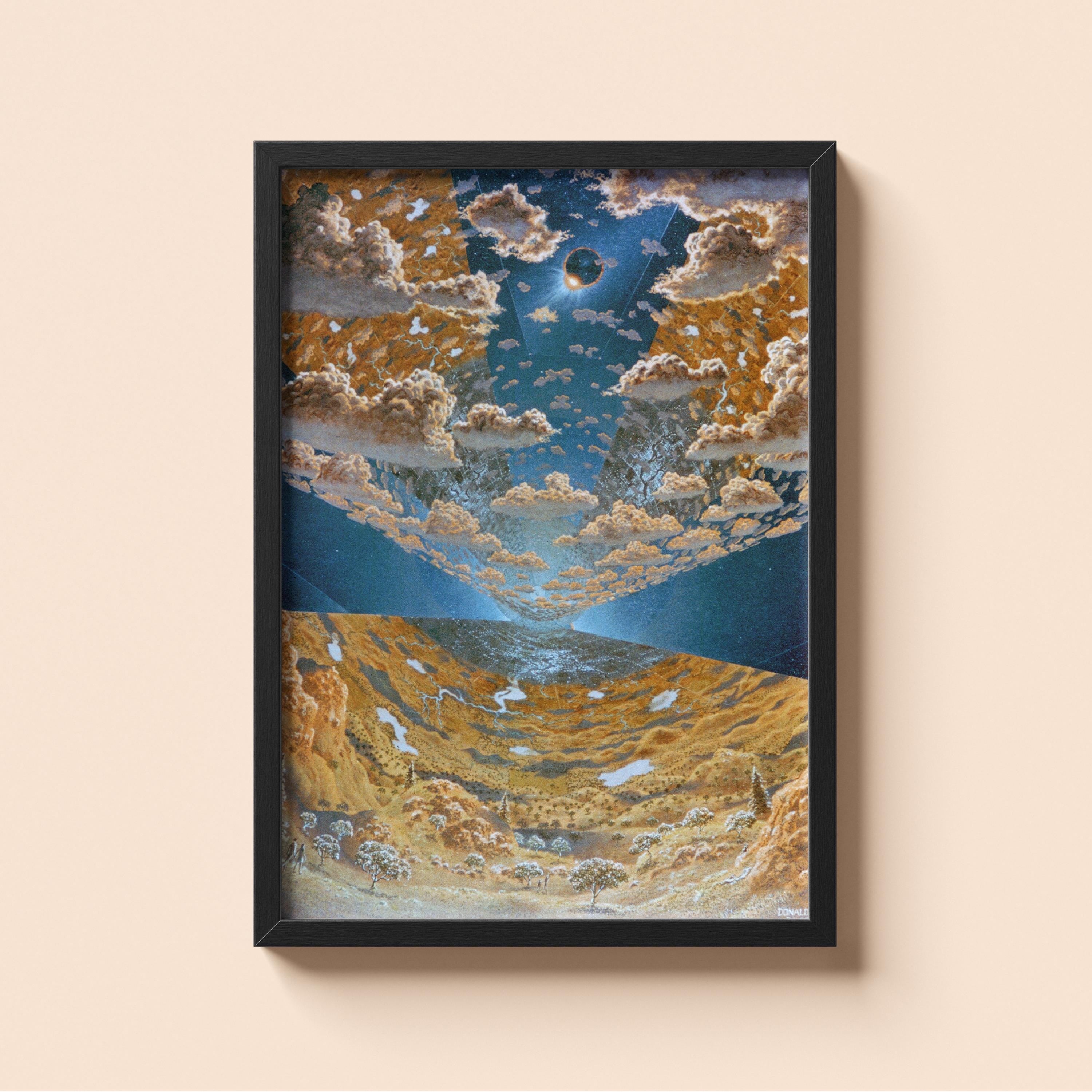 Otherworldly Eclipse — Vintage Cosmic Landscape Art Print | Space Illustration Poster