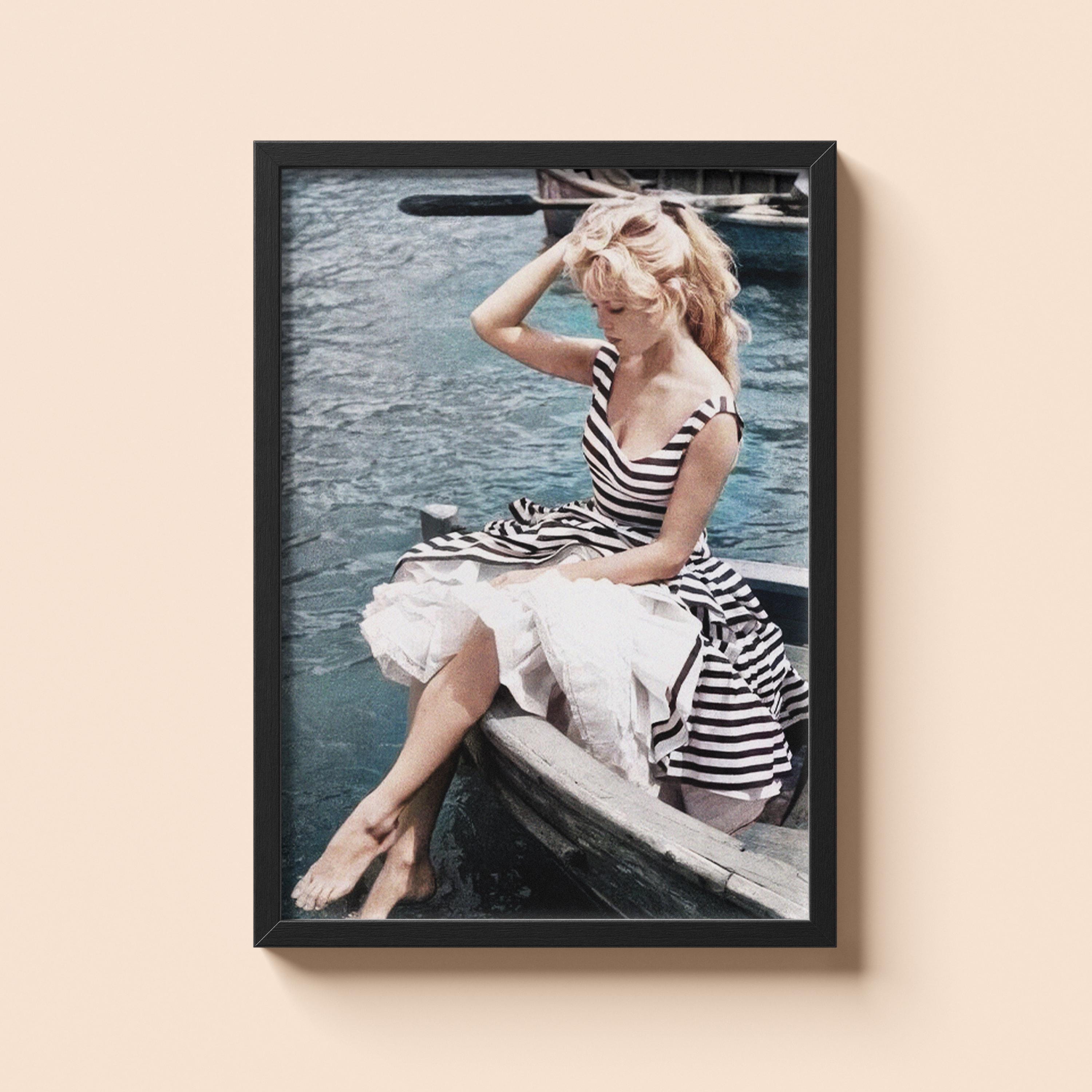 Girl on Boat Print | Vintage French Riviera Poster | 1950s Glamour Coastal Art