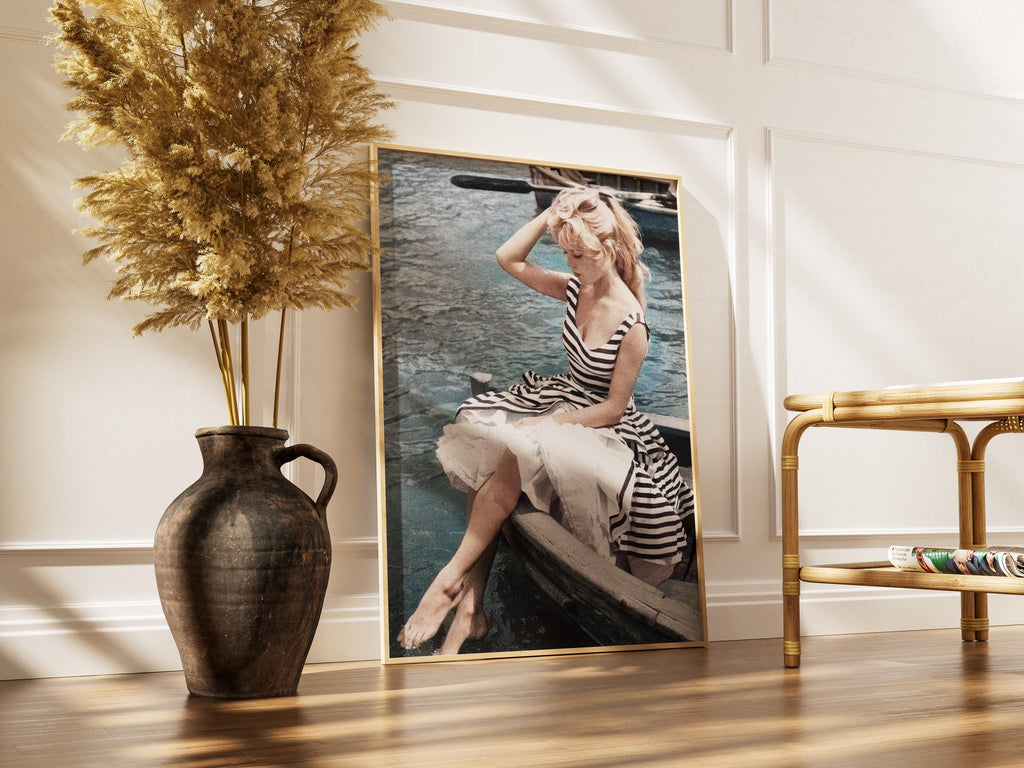 Girl on Boat Print | Vintage French Riviera Poster | 1950s Glamour Coastal Art