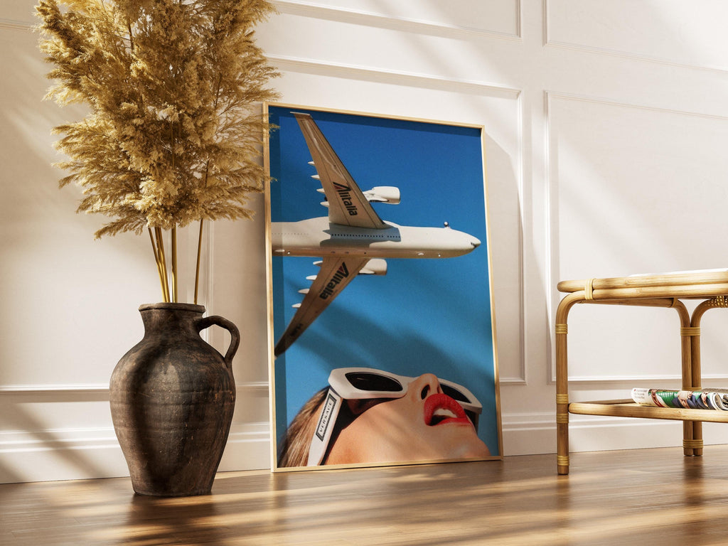 Alitalia Plane Print | Vintage Italian Travel Poster, Retro Aviation Wall Art