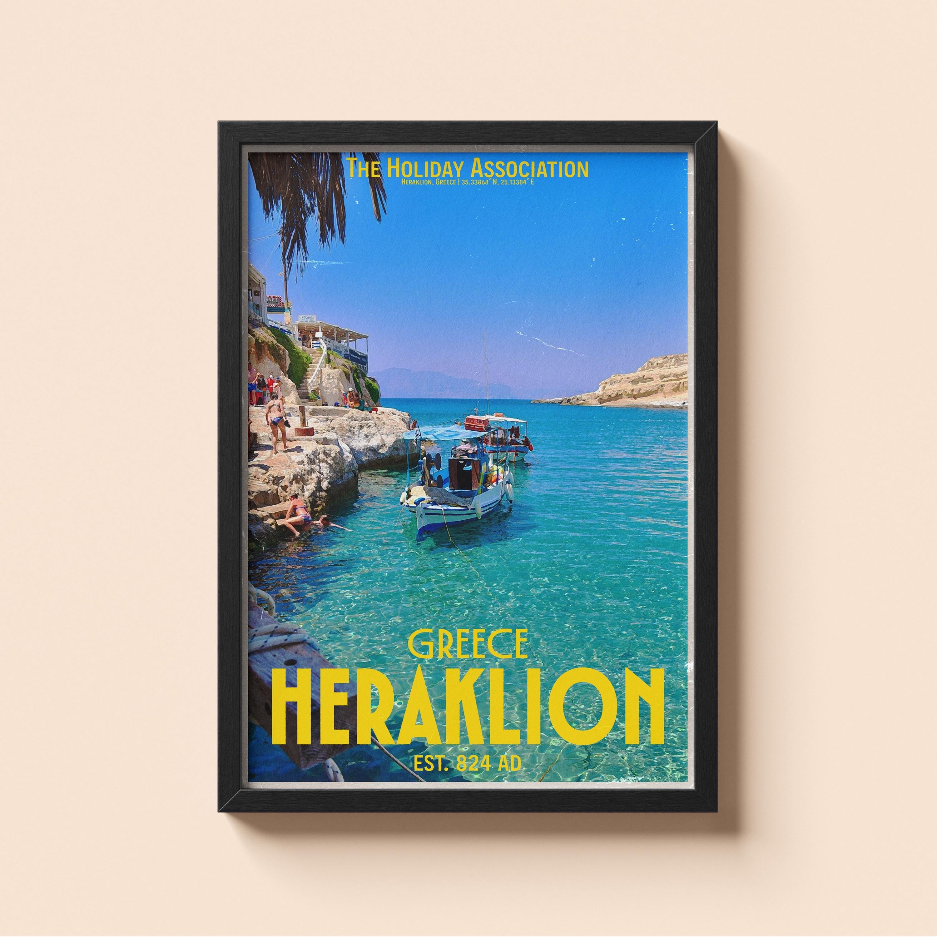 Heraklion Holiday Poster | Travel Wall Art | Vintage Holiday Print | Summer Vacation Poster | Retro Greek Poster