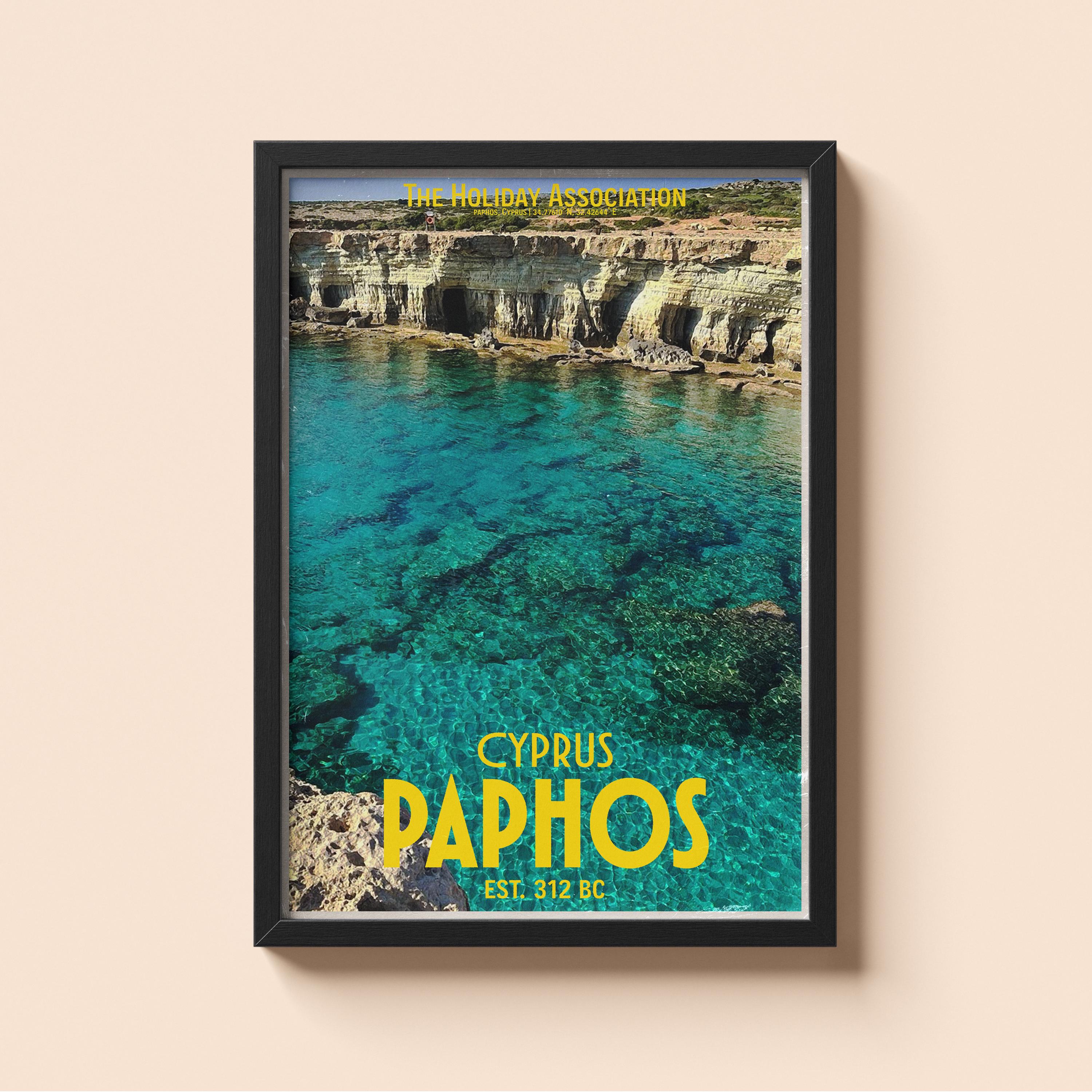 Paphos Holiday Poster | Travel Wall Art | Vintage Holiday Print | Summer Vacation Poster | Retro Cypriot Poster