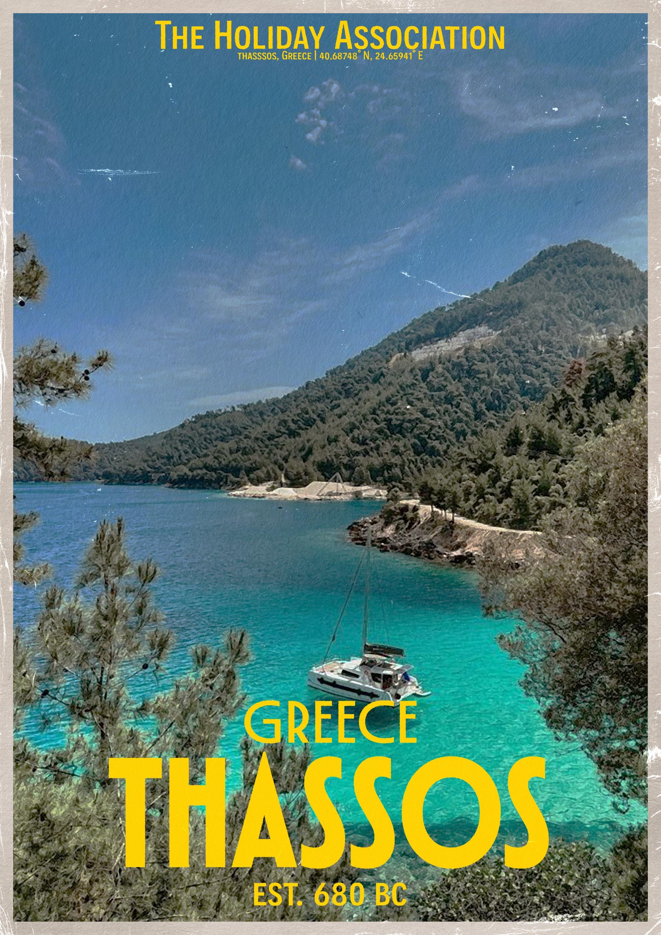Thassos Holiday Poster | Travel Wall Art | Vintage Holiday Print | Summer Vacation Poster | Retro Greek Poster