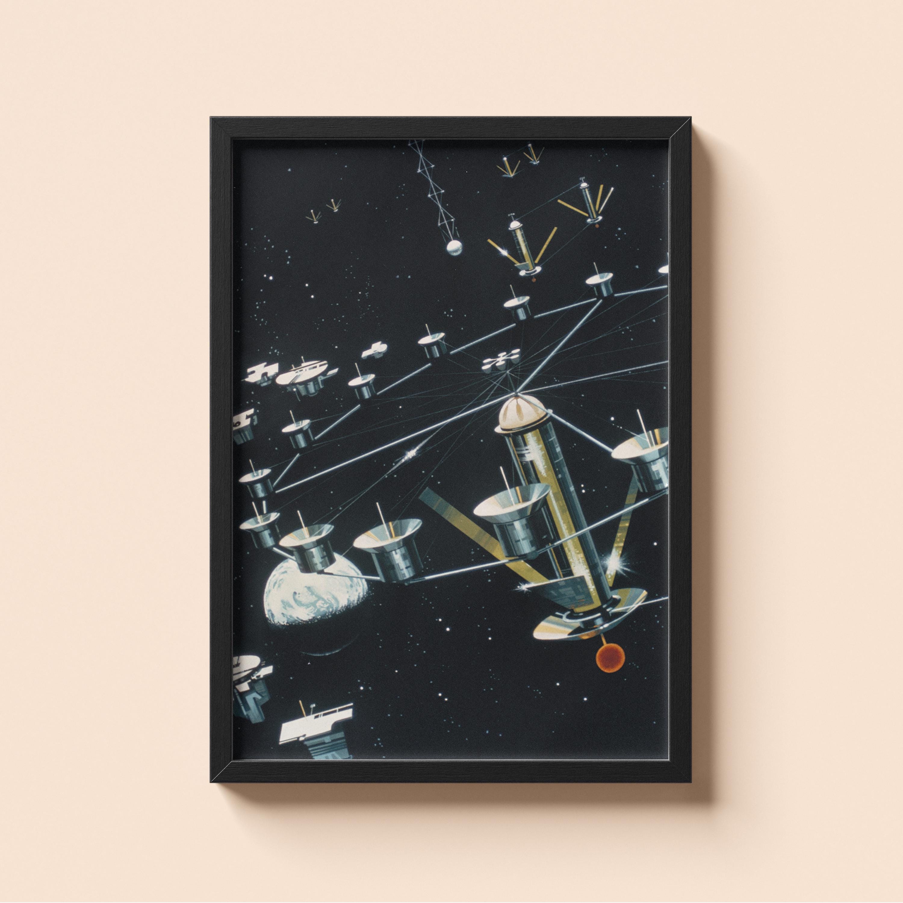 NASA Space Colony Network — Vintage Retro-Futurist Art Print Poster