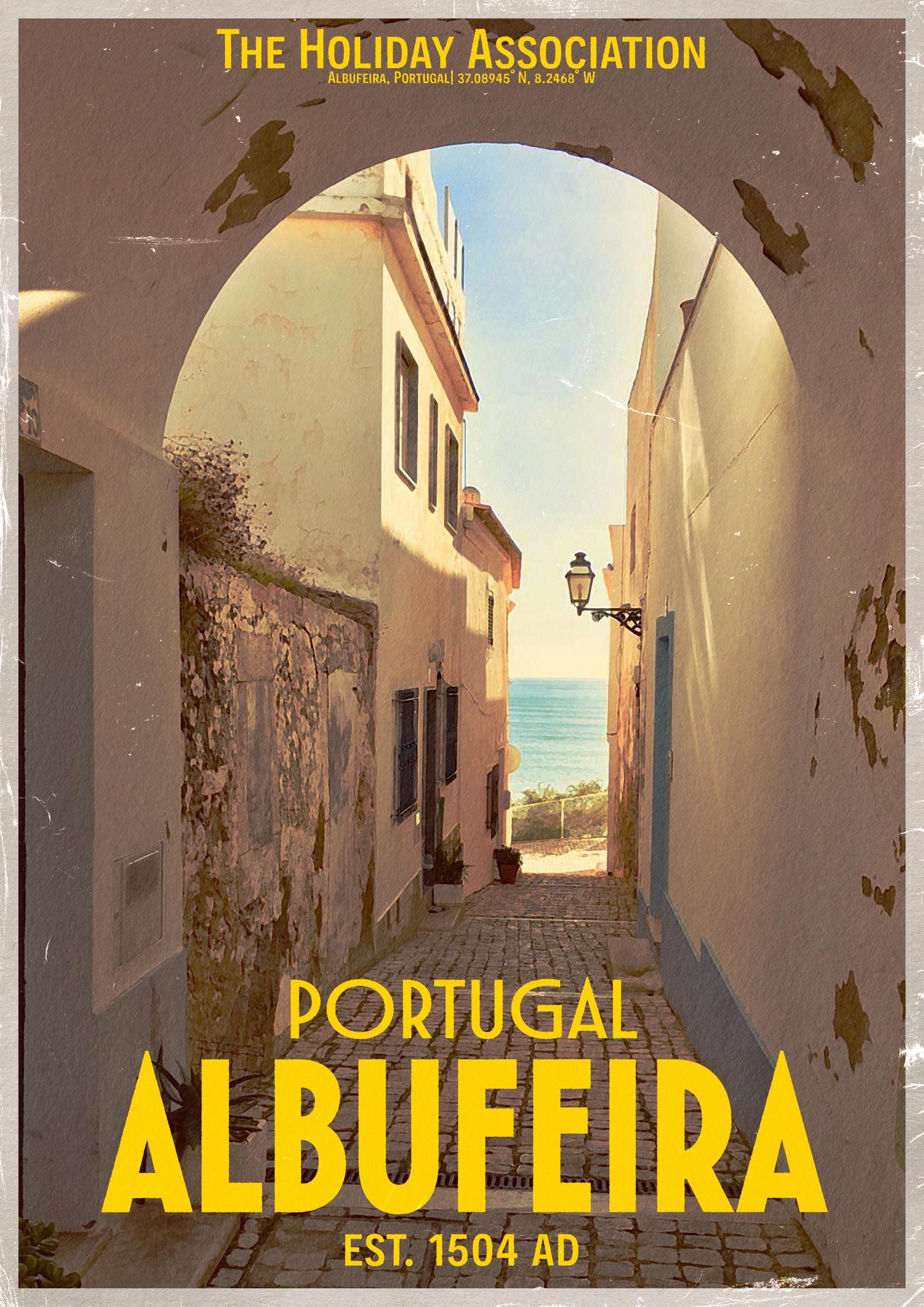 Albufeira Holiday Poster | Travel Wall Art | Vintage Holiday Print | Summer Vacation Poster | Retro Portugal Poster