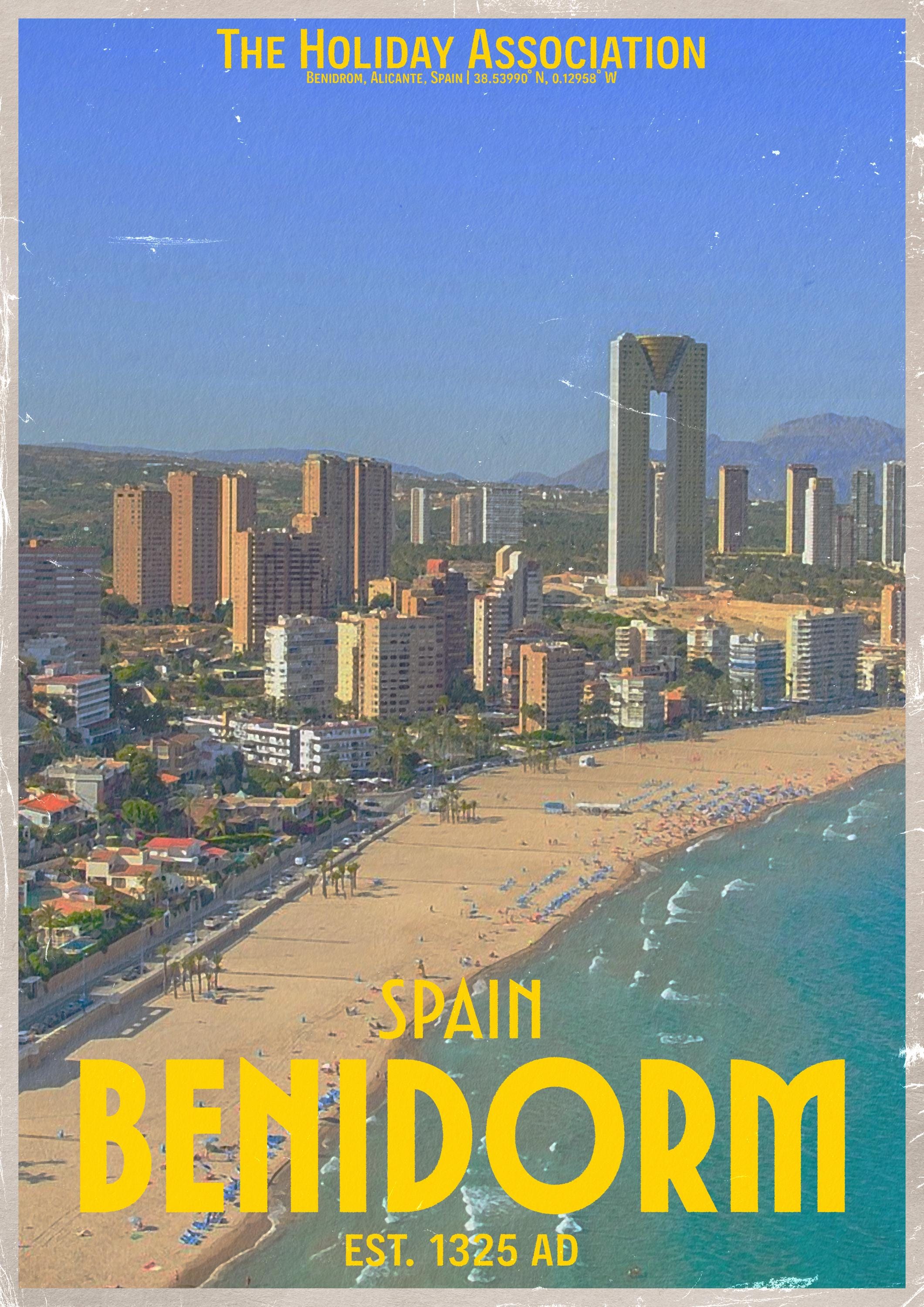 Benidorm Holiday Poster | Travel Wall Art | Vintage Holiday Print | Summer Vacation Poster | Retro Spanish Poster