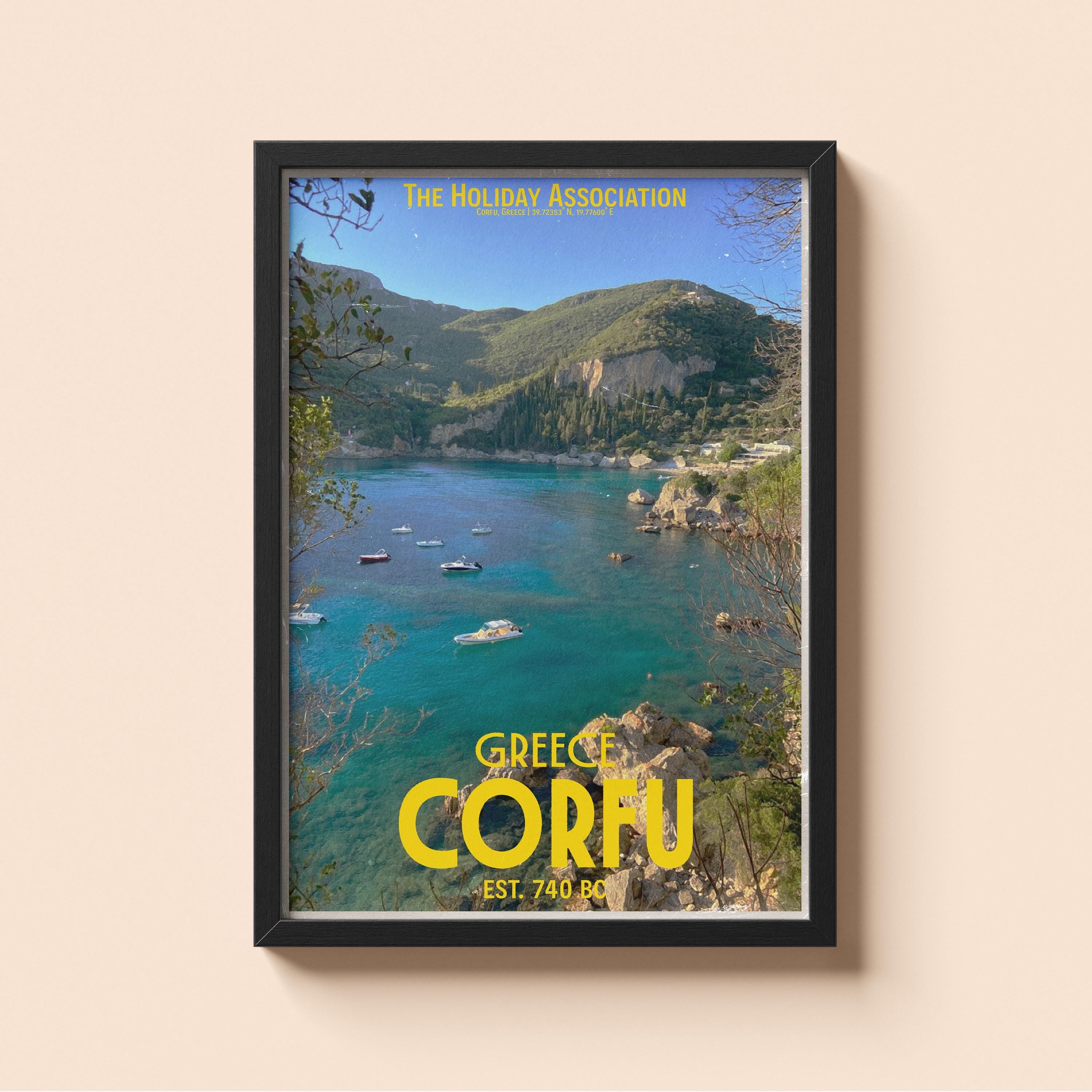 Corfu Greece Holiday Poster | Travel Wall Art | Vintage Holiday Print | Summer Vacation Poster | Retro Greek Poster