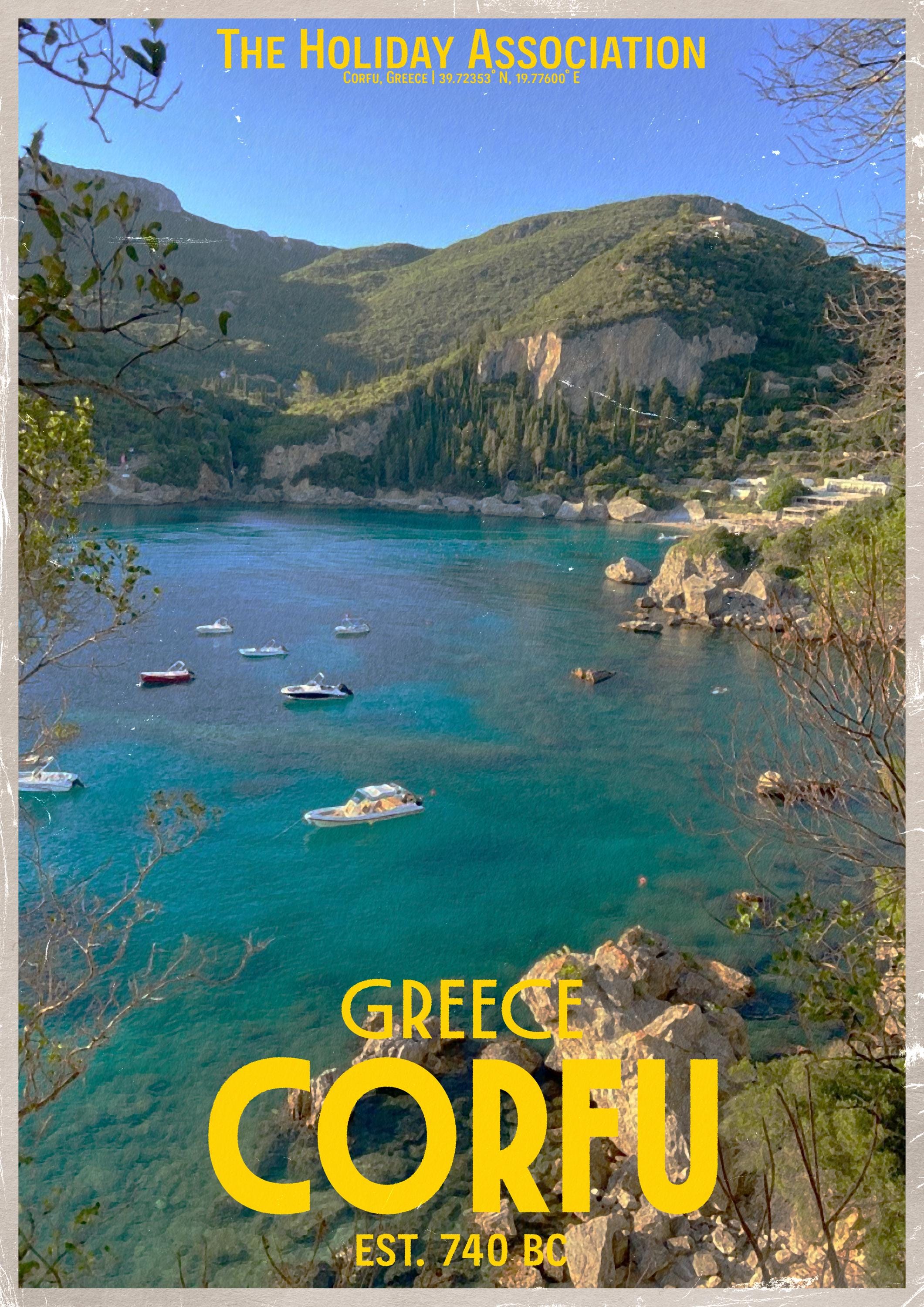 Corfu Greece Holiday Poster | Travel Wall Art | Vintage Holiday Print | Summer Vacation Poster | Retro Greek Poster