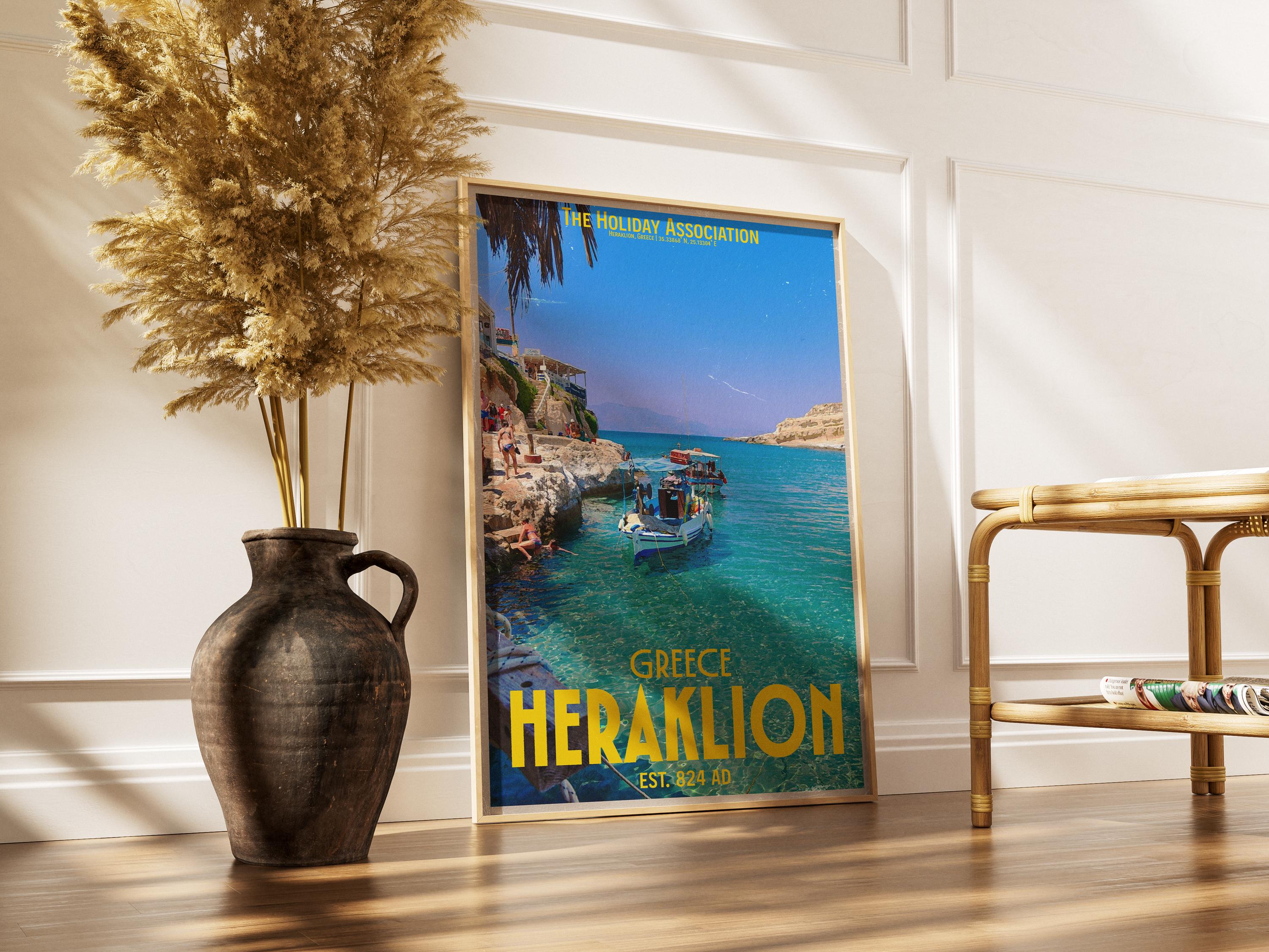 Heraklion Holiday Poster | Travel Wall Art | Vintage Holiday Print | Summer Vacation Poster | Retro Greek Poster