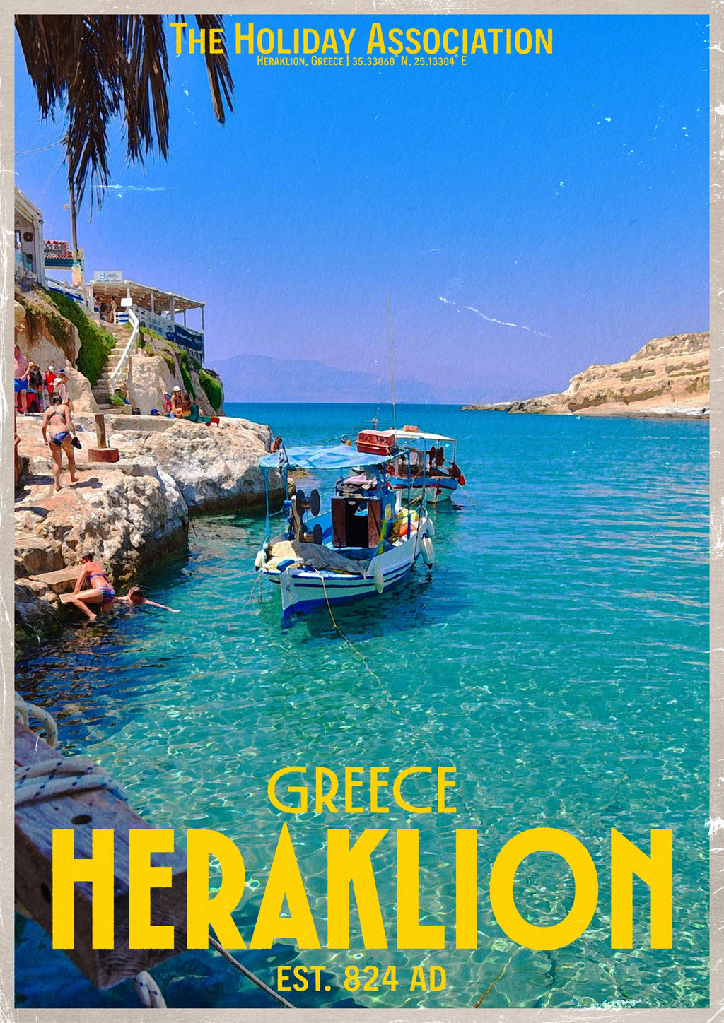 Heraklion Holiday Poster | Travel Wall Art | Vintage Holiday Print | Summer Vacation Poster | Retro Greek Poster