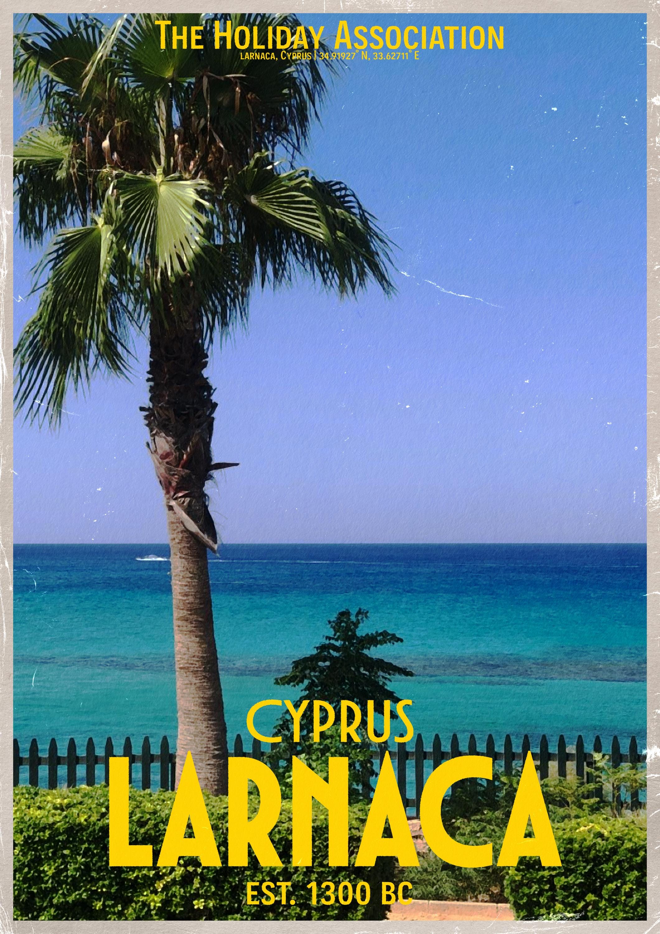Larnaca Holiday Poster | Travel Wall Art | Vintage Holiday Print | Summer Vacation Poster | Retro Cypriot Poster