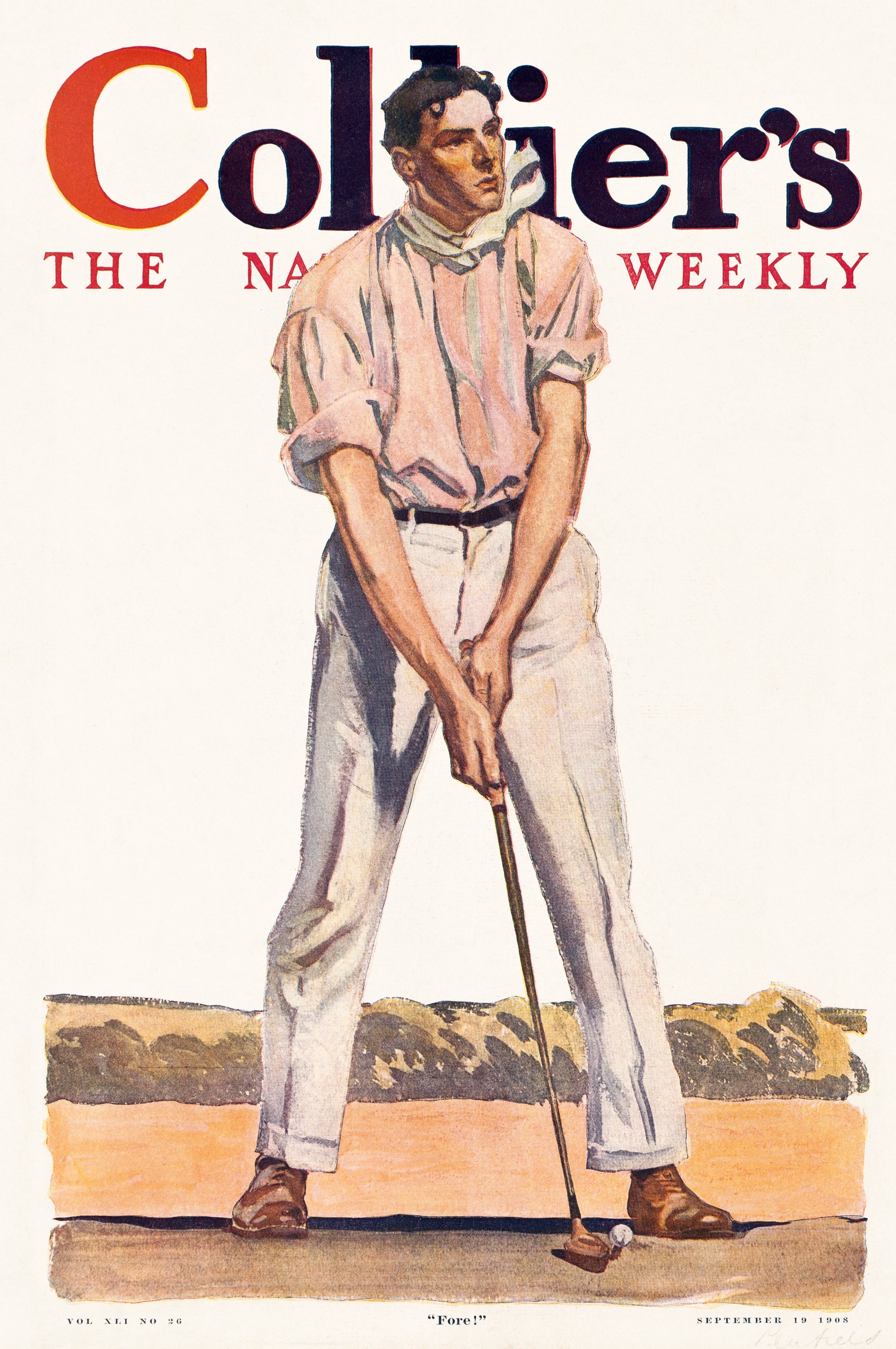 "Collier's – The National Weekly: Fore!" Golf Cover (September 19, 1908) - Classic Vintage Poster TheHistoryPrint