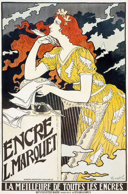 "Encre L. Marquet – La Meilleure de Toutes les Encres" by Eugène Grasset (1892) - Classic Art Nouveau Poster TheHistoryPrint