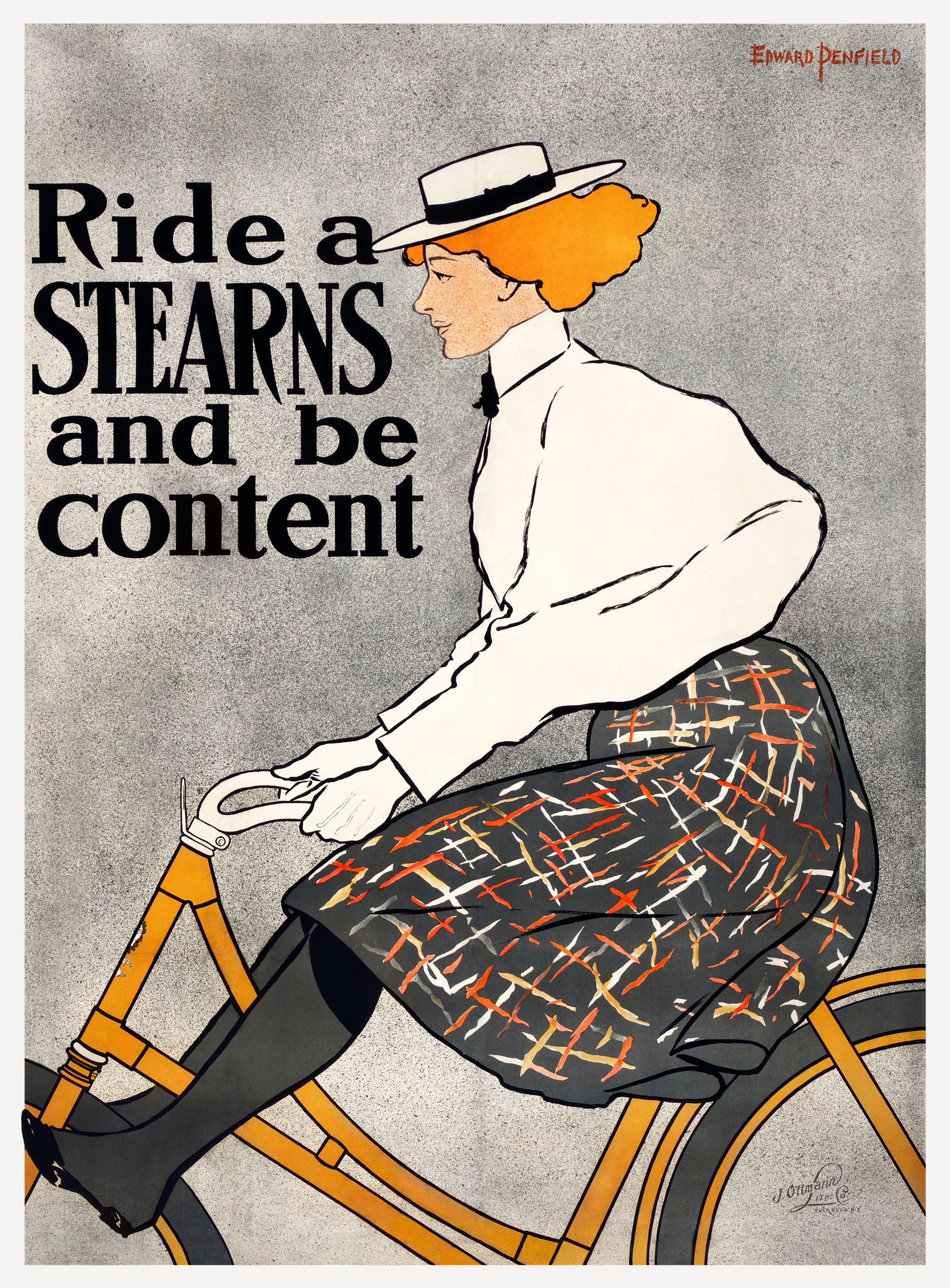 "Ride a Stearns and Be Content" by Edward Penfield (c.1896) - Classic Vintage Bicycle Poster TheHistoryPrint