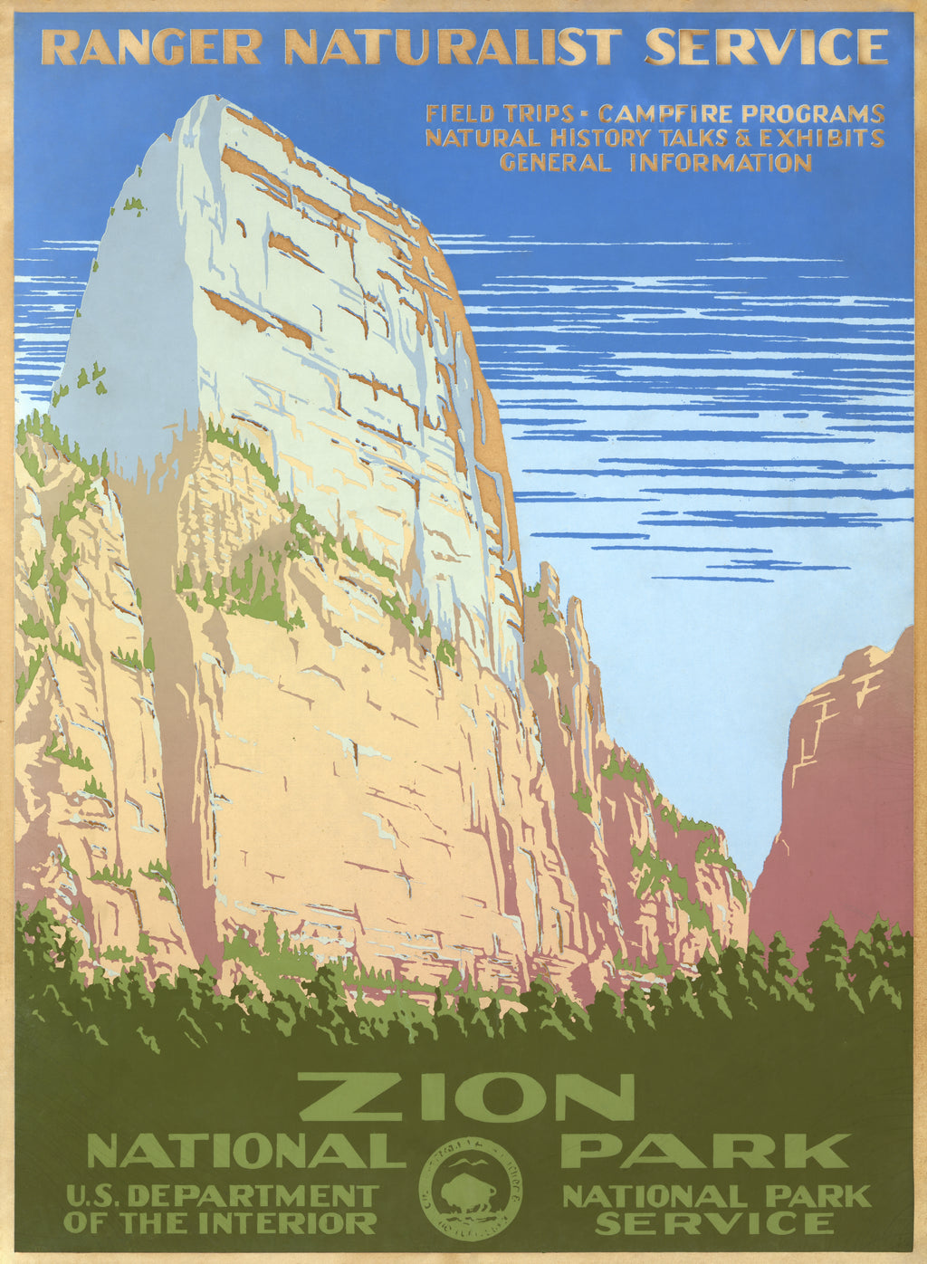 "Zion National Park – Ranger Naturalist Service" WPA - Classic Vintage National Park Poster TheHistoryPrint