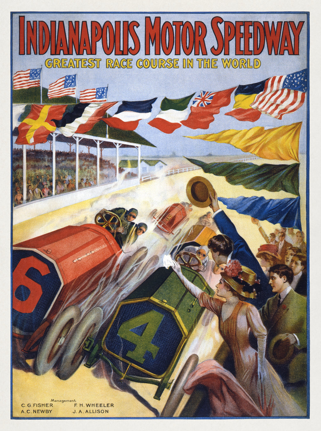"Indianapolis Motor Speedway – Greatest Race Course in the World" (c.1909) - Classic Vintage Poster TheHistoryPrint