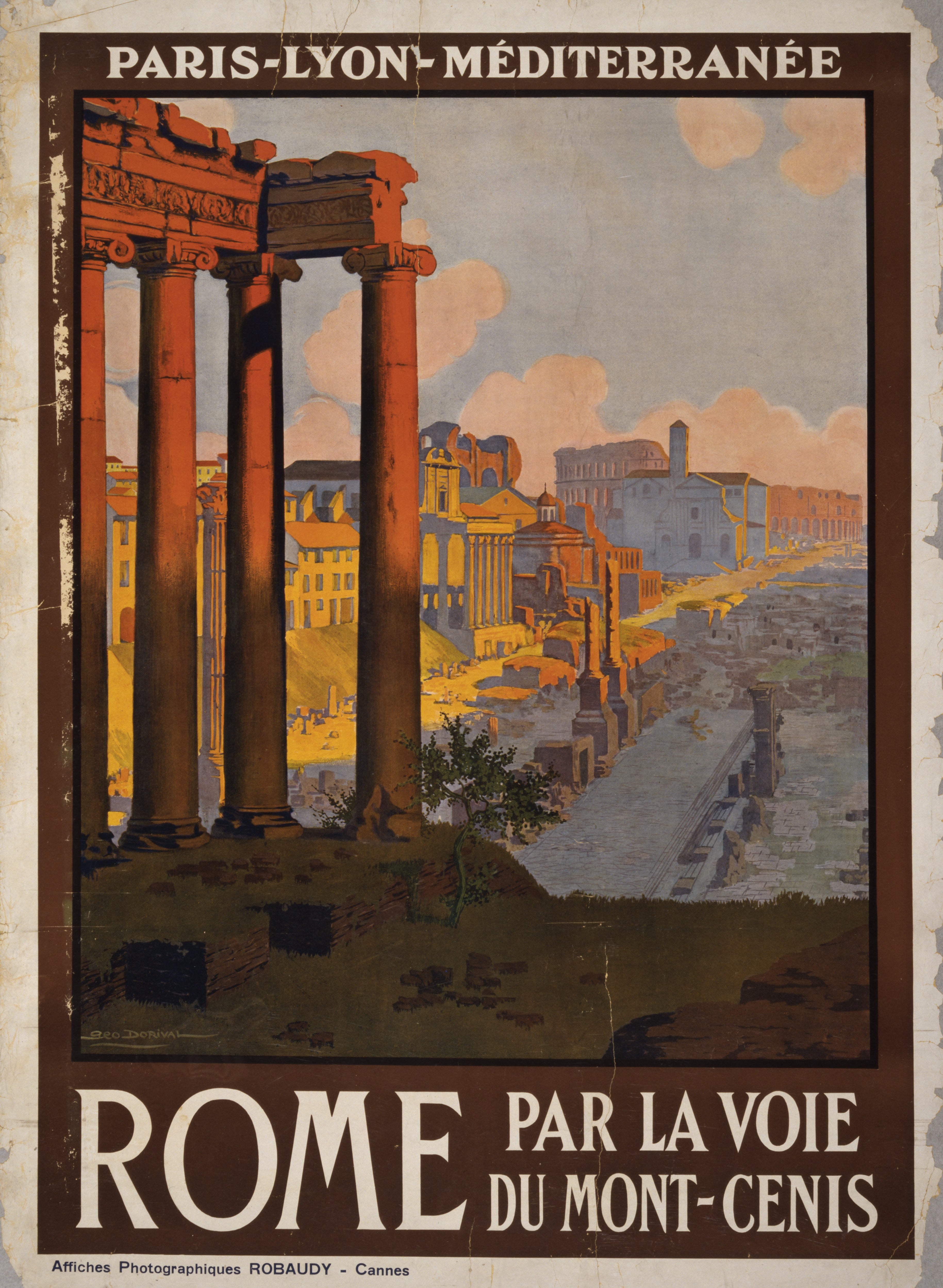 "Rome par la Voie du Mont-Cenis" – Paris-Lyon-Méditerranée Railway (c.1920s) - Classic Vintage Travel Poster TheHistoryPrint
