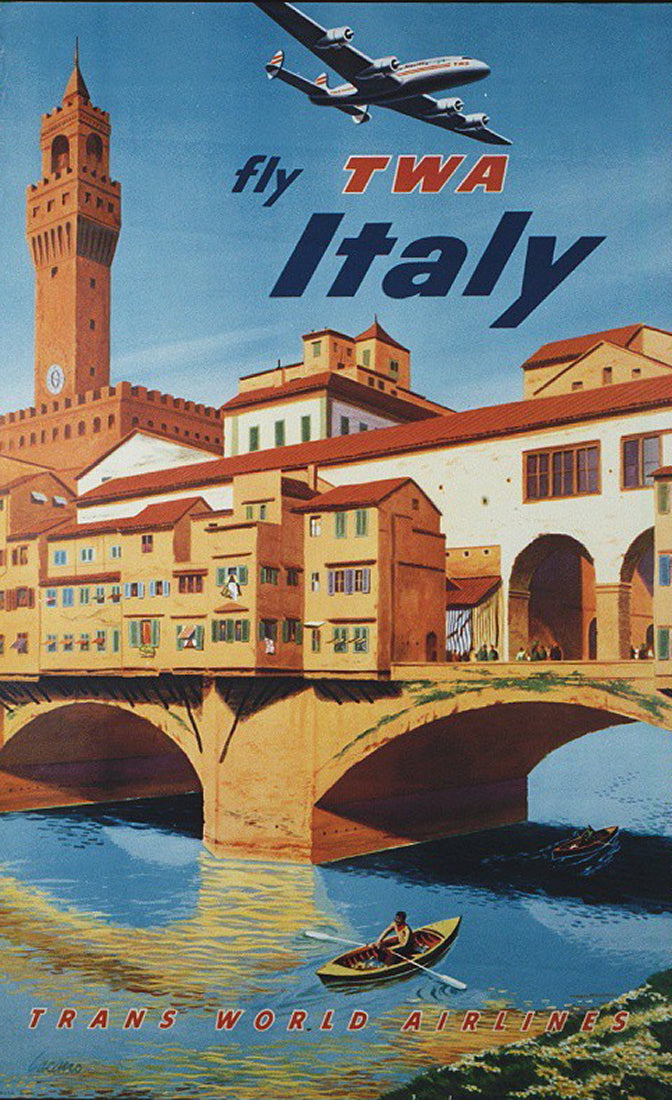 "Fly TWA – Italy" Florence, Ponte Vecchio - Classic Vintage Airline Travel Poster TheHistoryPrint