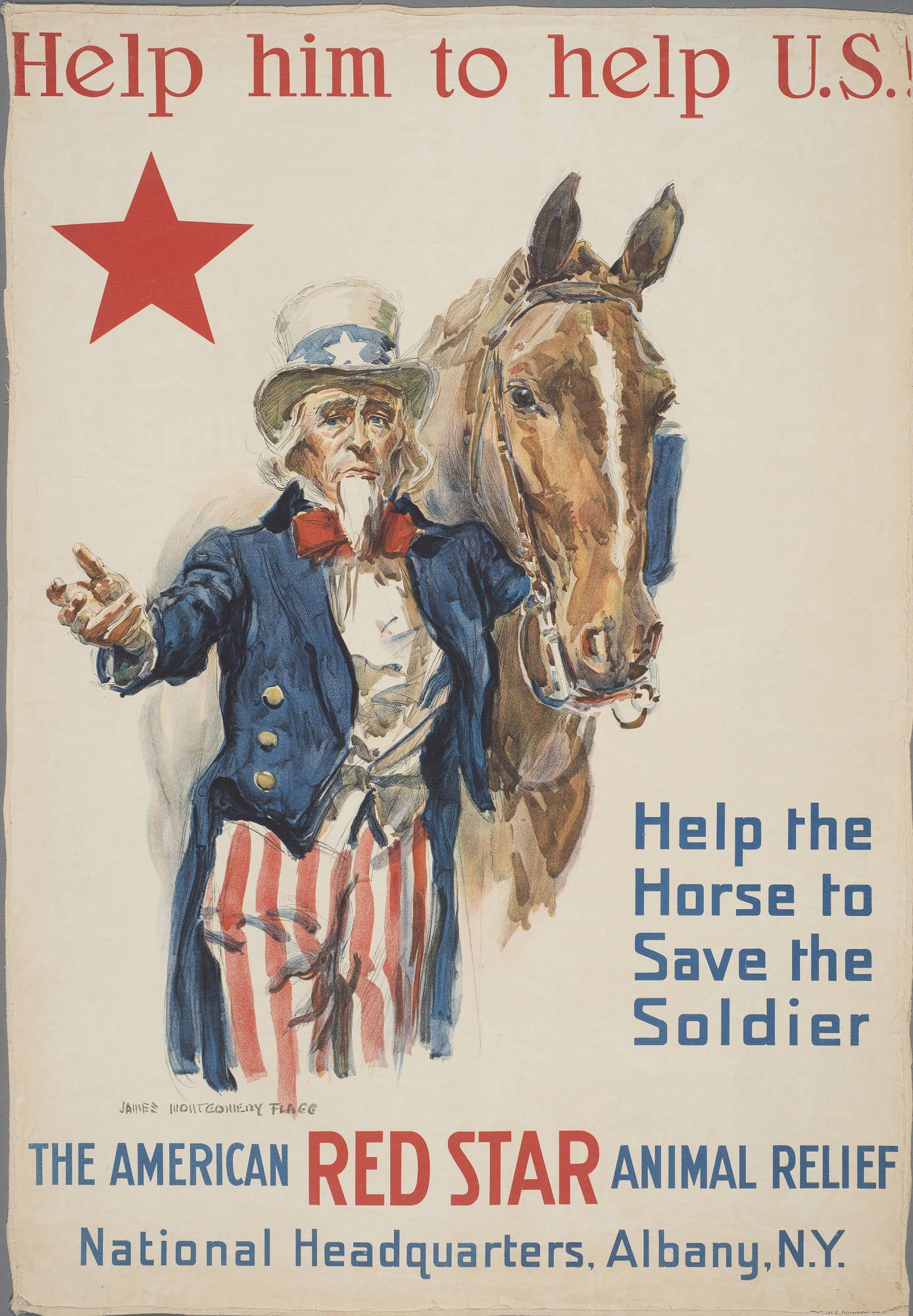 "Help the Horse to Save the Soldier" - WW1 American Animal Relief Poster (Version 1) TheHistoryPrint