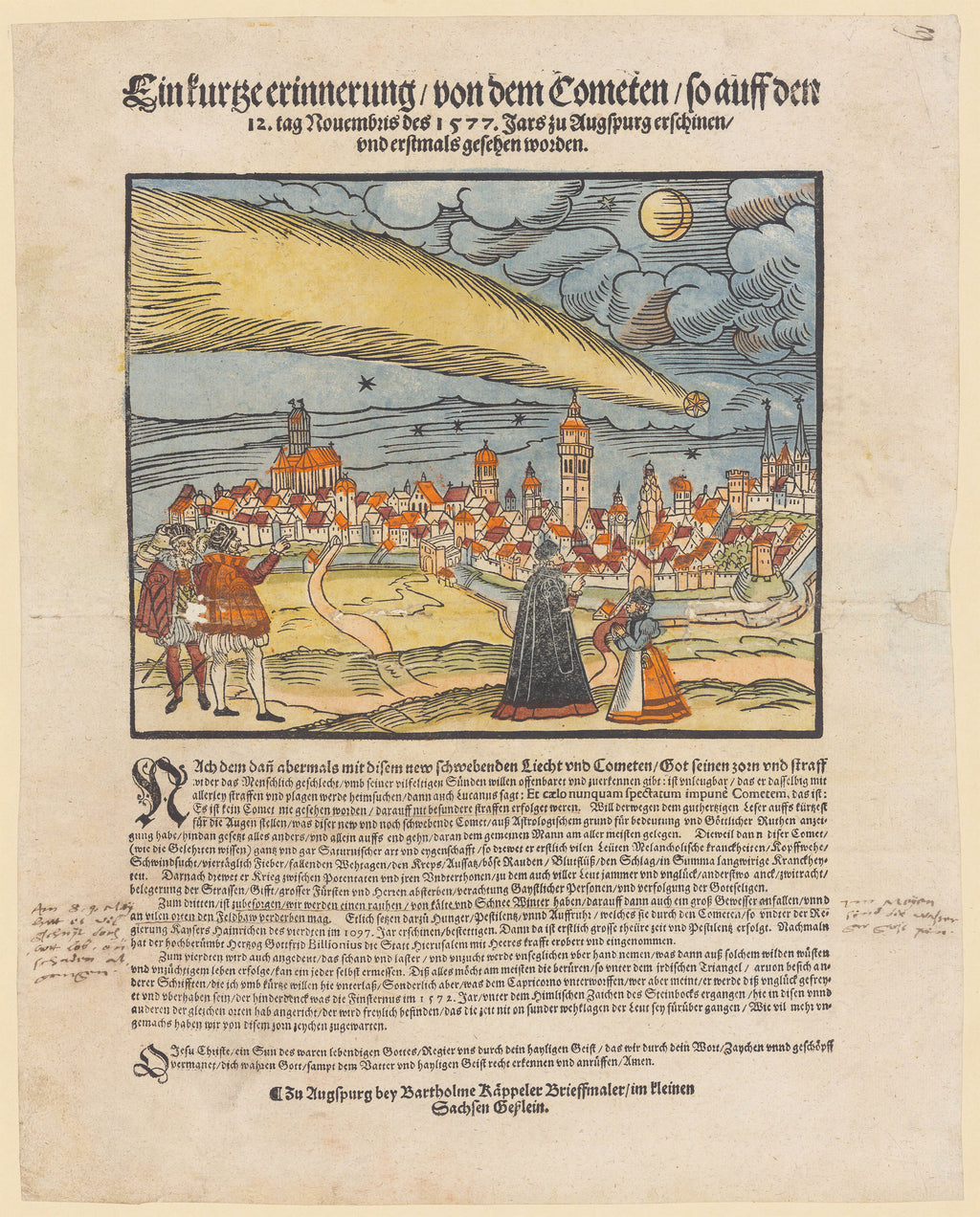 "A Brief Reminder of the Comet Appearing over Augsburg, 12 November 1577" - Classic Historical Broadsheet Print TheHistoryPrint