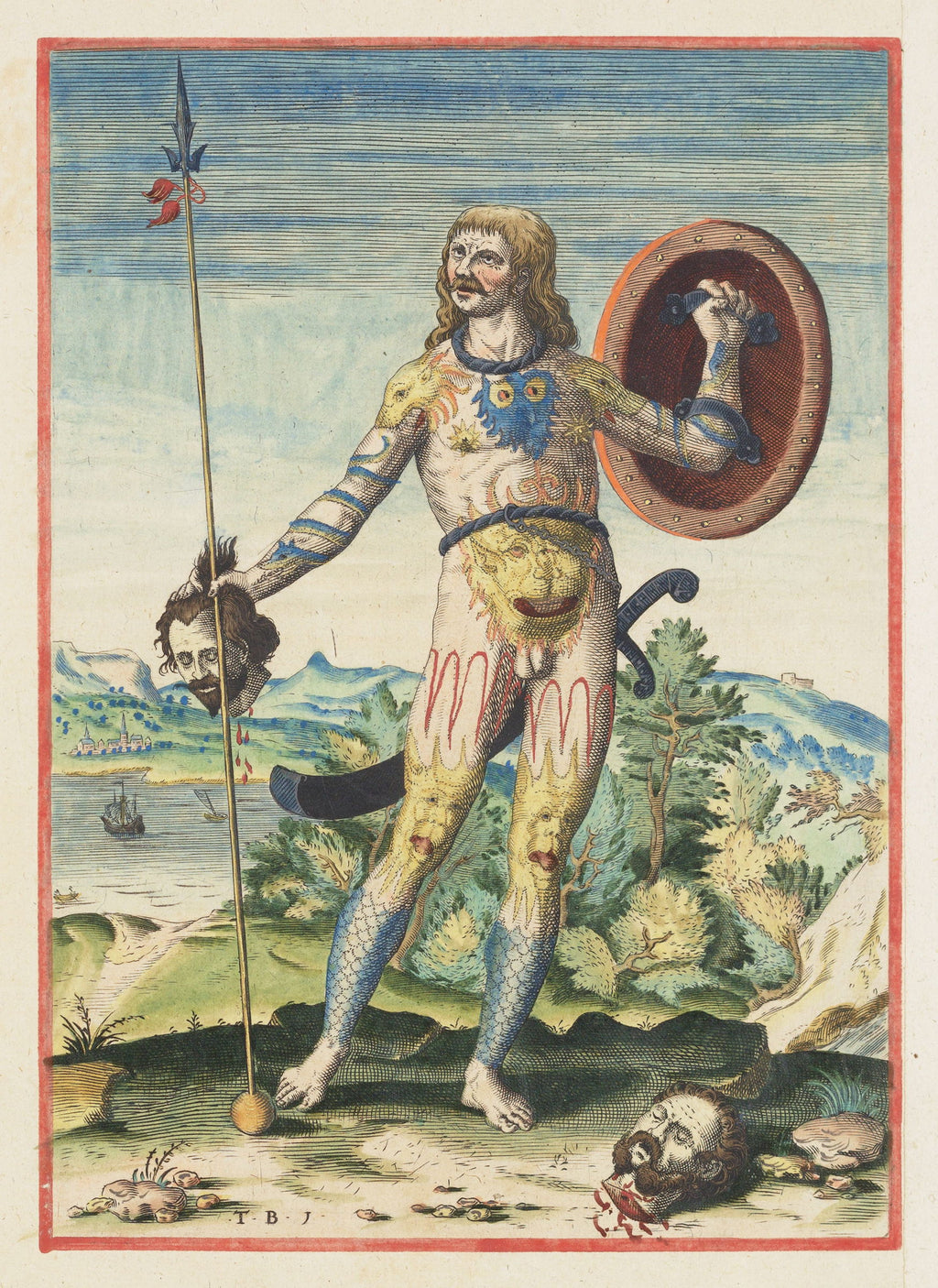 Pictish Warrior – After John White, Engraved by Theodore de Bry (1590) - Classic Historical Fine Art Print TheHistoryPrint